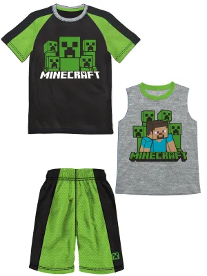 Minecraft Boys Tee and Short Outfit 3PC Clothing Sets, 4-7, Green