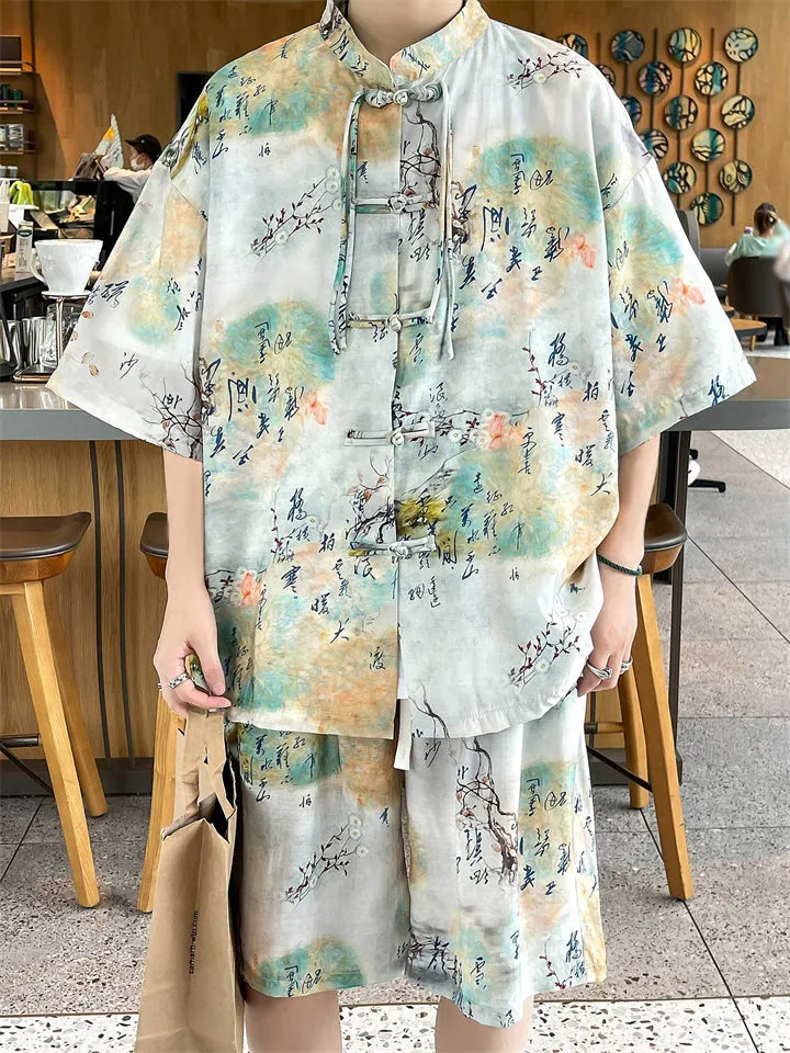 Mountain Flower Print Men's Chinese Style Comfort Outfits
