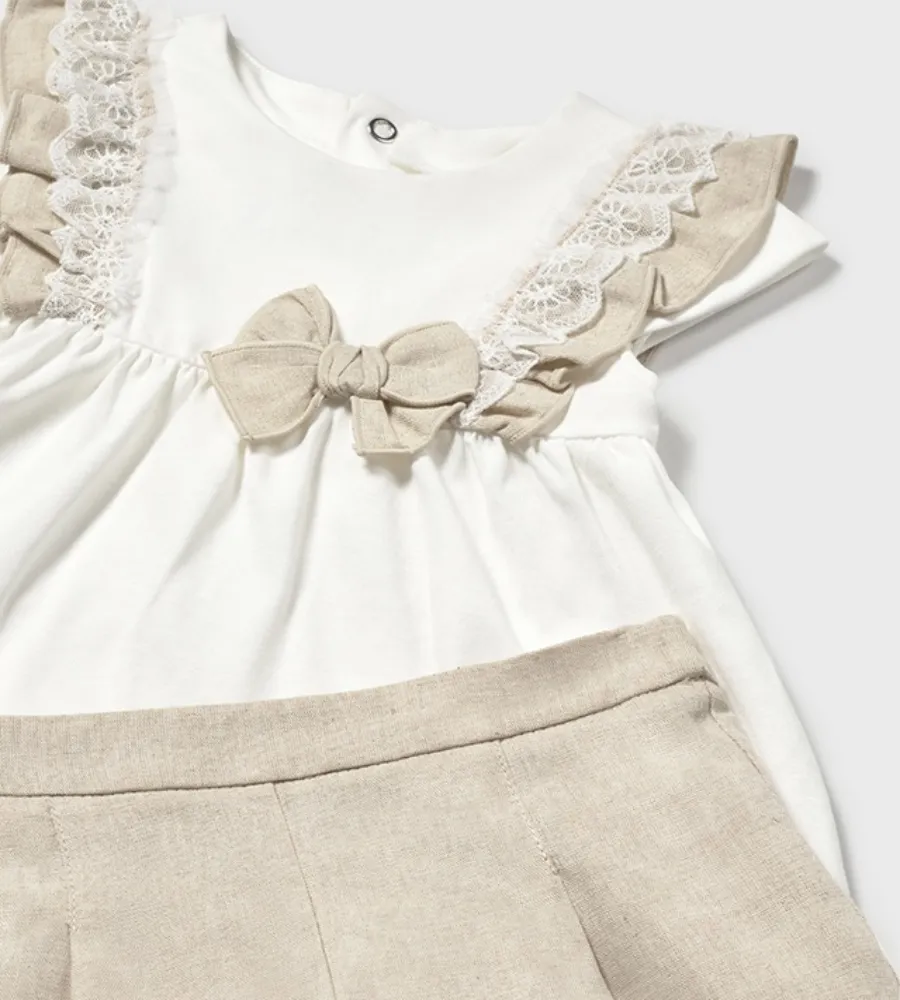 New In Mayoral Girls Natural Linen Short Set