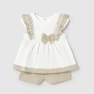 New In Mayoral Girls Natural Linen Short Set