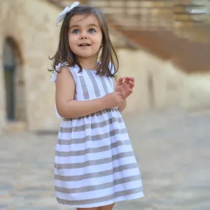 New In Rapife Girls Camel White Striped Dress