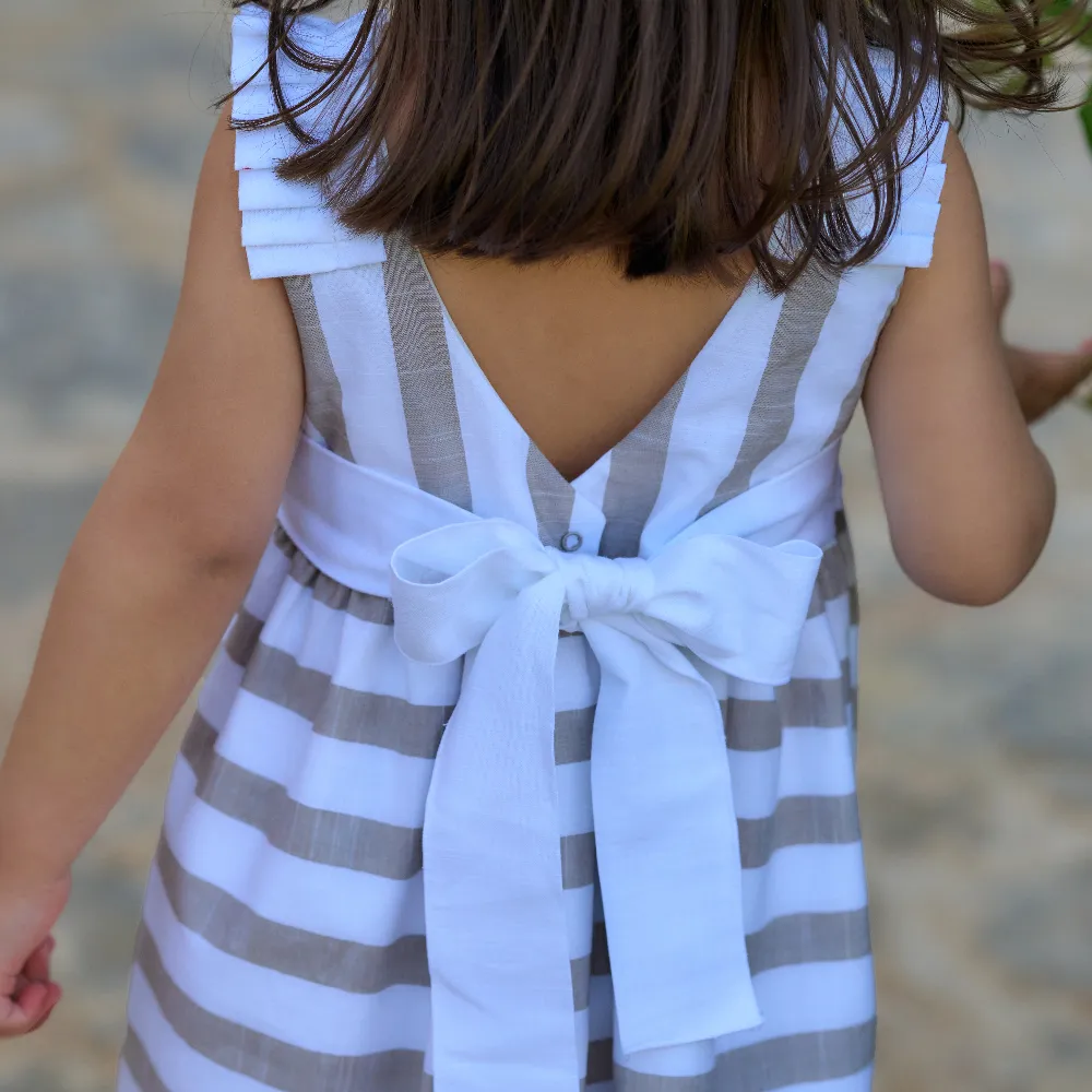 New In Rapife Girls Camel White Striped Dress