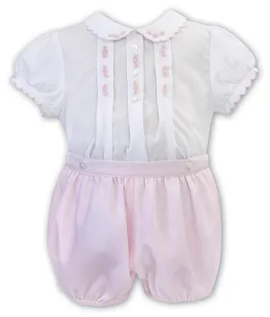 New In Sarah Louise Girls Smocked Blouse & Pink Shorts Set
