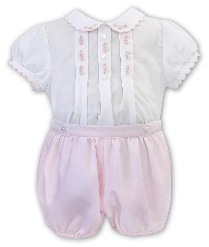 New In Sarah Louise Girls Smocked Blouse & Pink Shorts Set