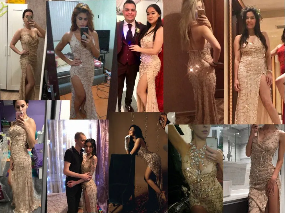 Night club elegant gold shiny sequin long evening maxi spring party dress