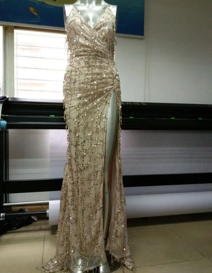 Night club elegant gold shiny sequin long evening maxi spring party dress
