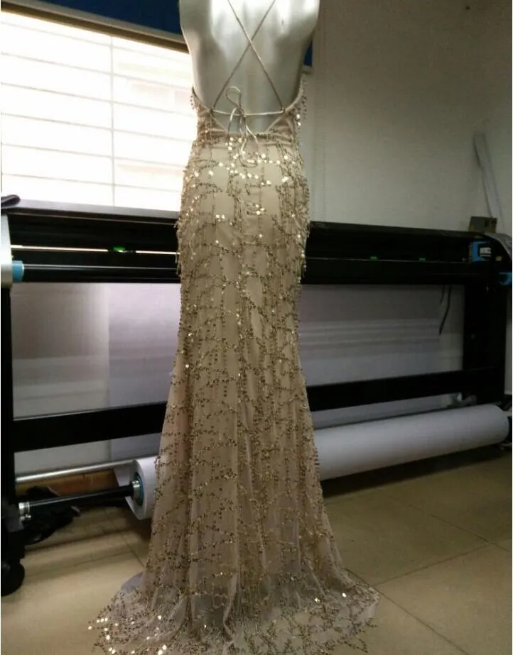 Night club elegant gold shiny sequin long evening maxi spring party dress