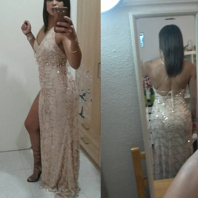 Night club elegant gold shiny sequin long evening maxi spring party dress