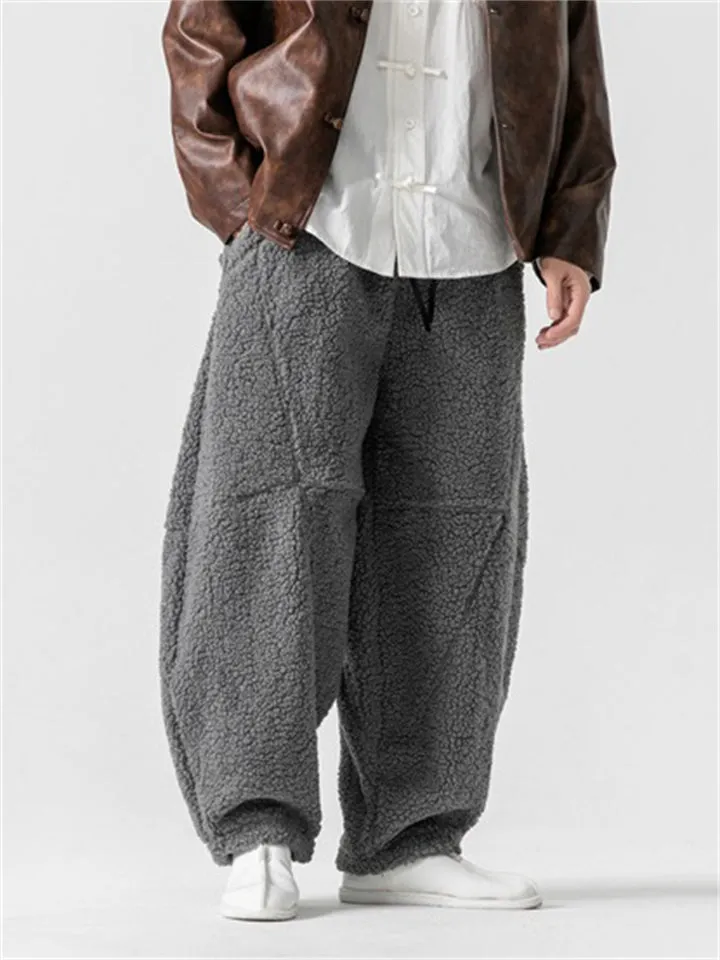 Oriental Style Thickened Lamb Wool Pants for Men