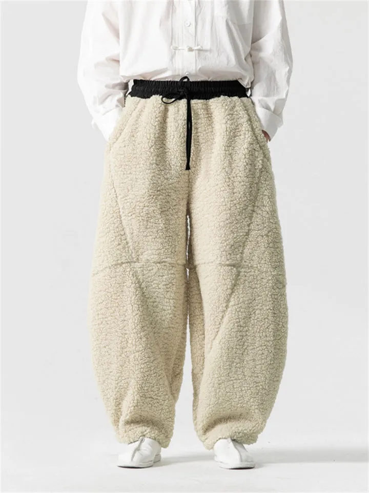 Oriental Style Thickened Lamb Wool Pants for Men