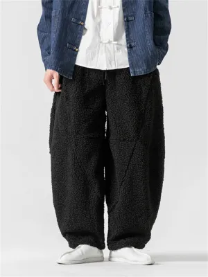 Oriental Style Thickened Lamb Wool Pants for Men