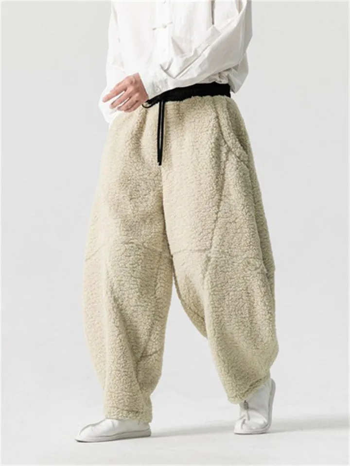 Oriental Style Thickened Lamb Wool Pants for Men