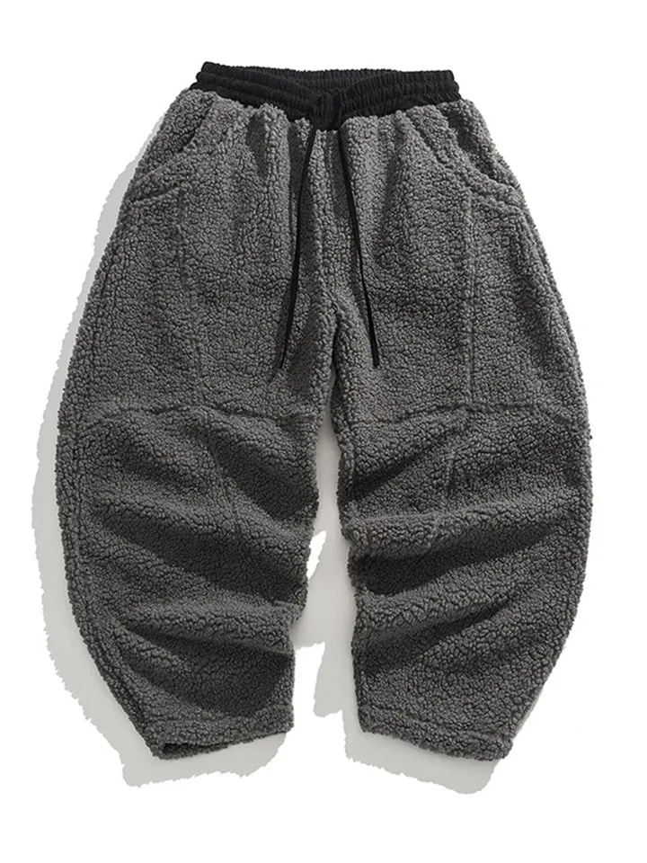 Oriental Style Thickened Lamb Wool Pants for Men