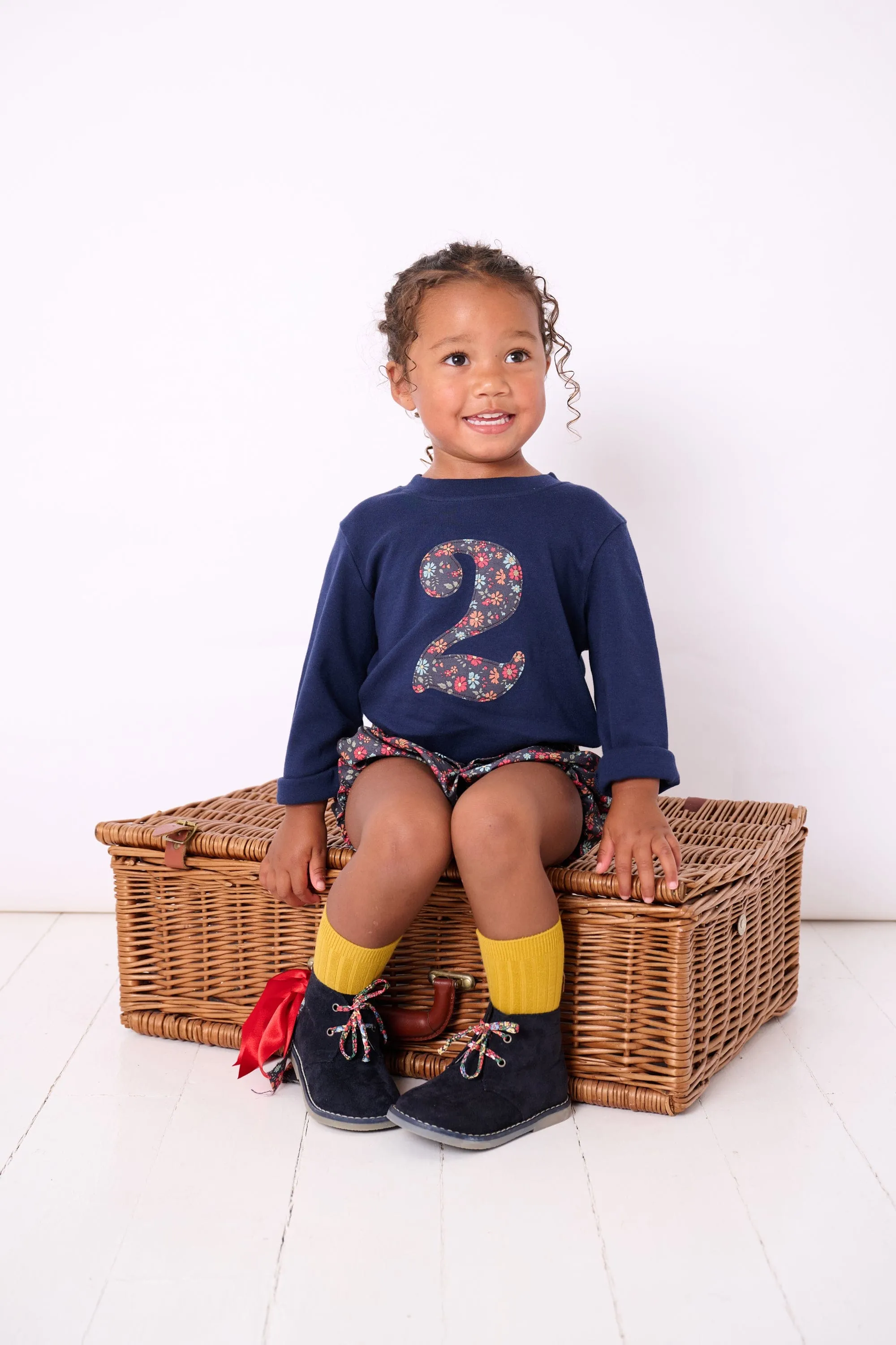 Personalised or Age Navy T-Shirt in Capel Floret Liberty Print