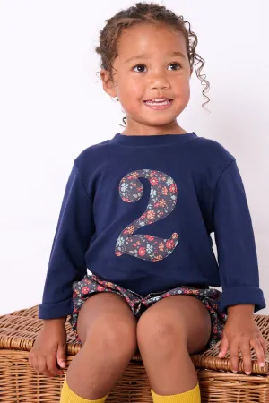 Personalised or Age Navy T-Shirt in Capel Floret Liberty Print