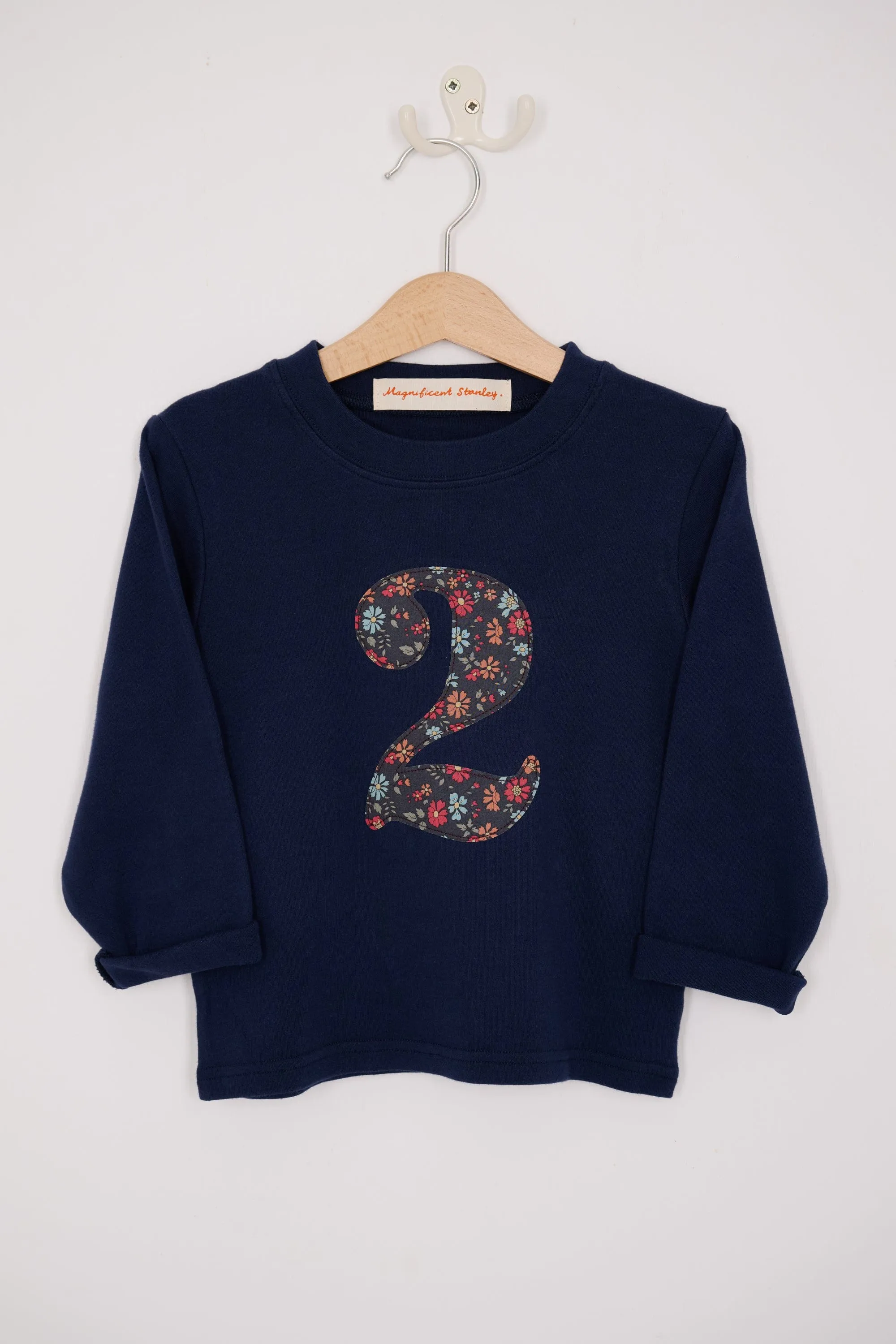 Personalised or Age Navy T-Shirt in Capel Floret Liberty Print