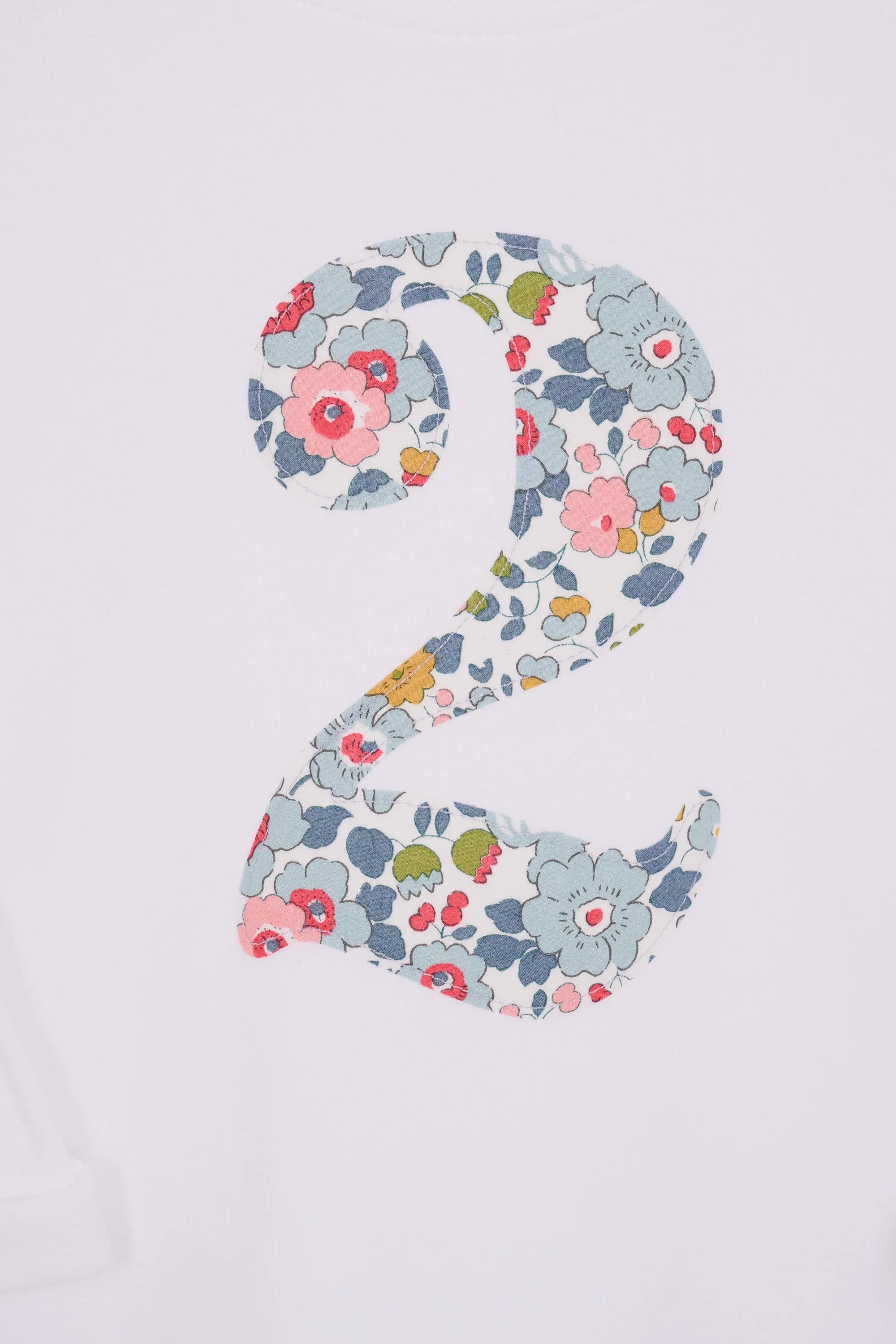 Personalised or Age White T-Shirt in Betsy Grey Liberty Print
