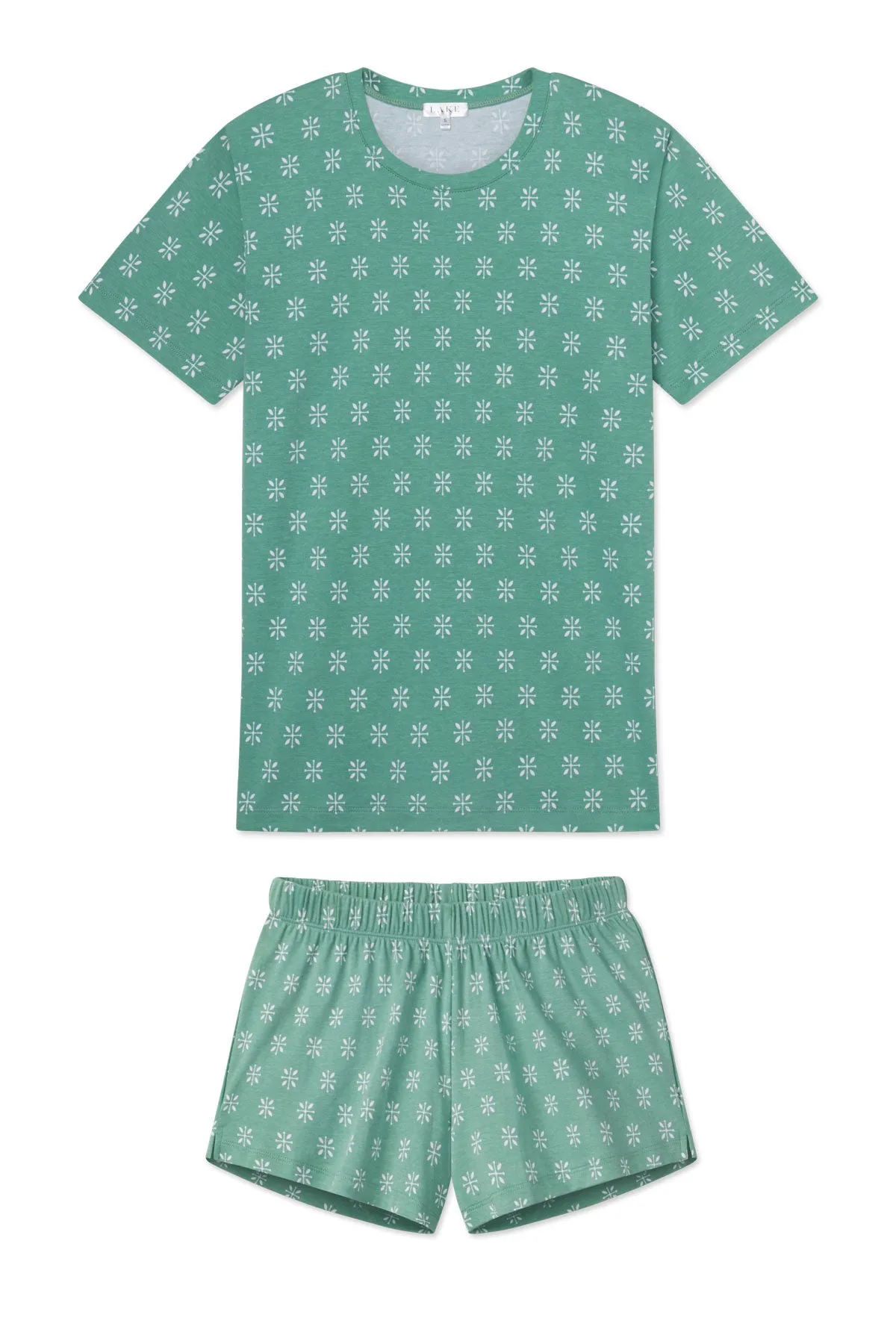 Pima Crew Shorts Set in Boxwood Moroccan Blockprint