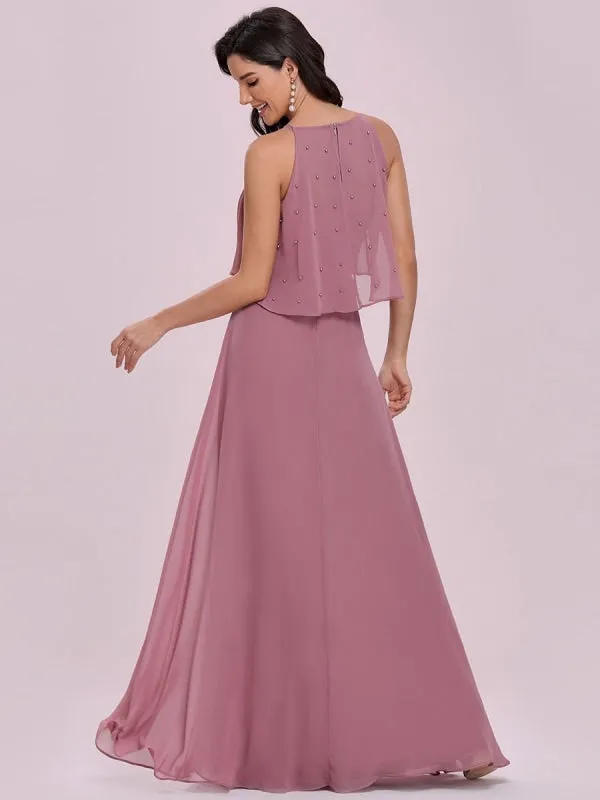 Pink Prom Dress A-Line Halter Sequined Sleeveless Sequined Floor-Length Party Dresses