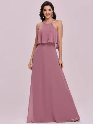 Pink Prom Dress A-Line Halter Sequined Sleeveless Sequined Floor-Length Party Dresses