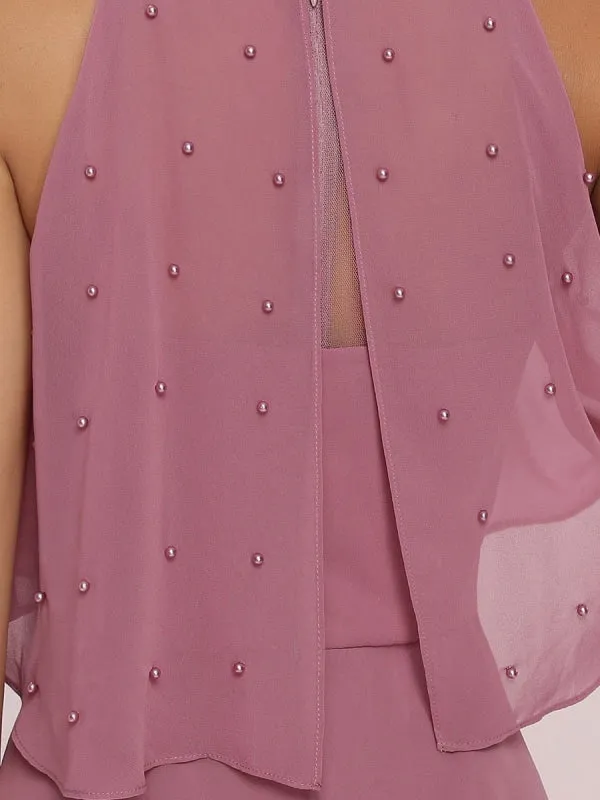Pink Prom Dress A-Line Halter Sequined Sleeveless Sequined Floor-Length Party Dresses