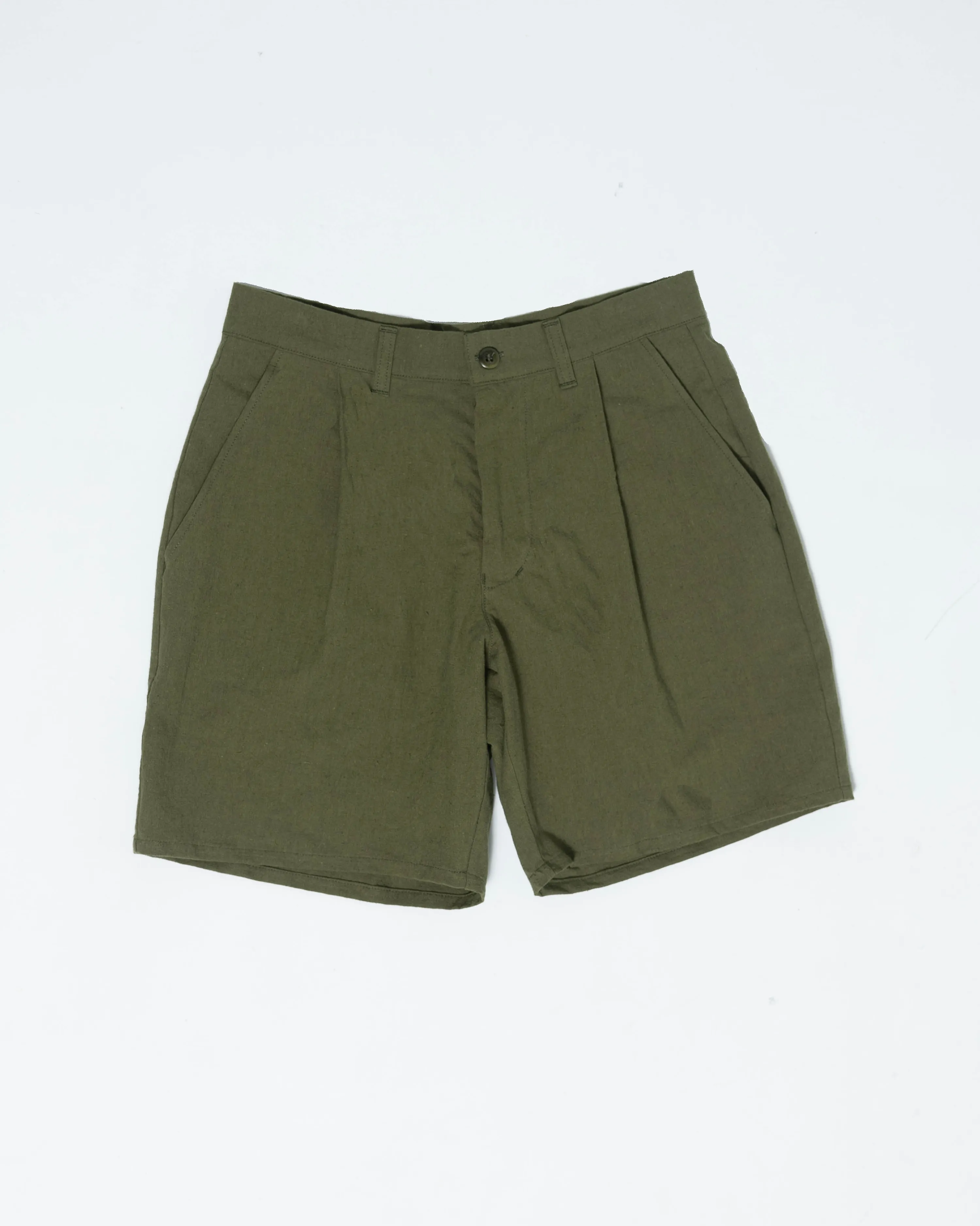 Pleated Shorts - OIive Cotton / Linen