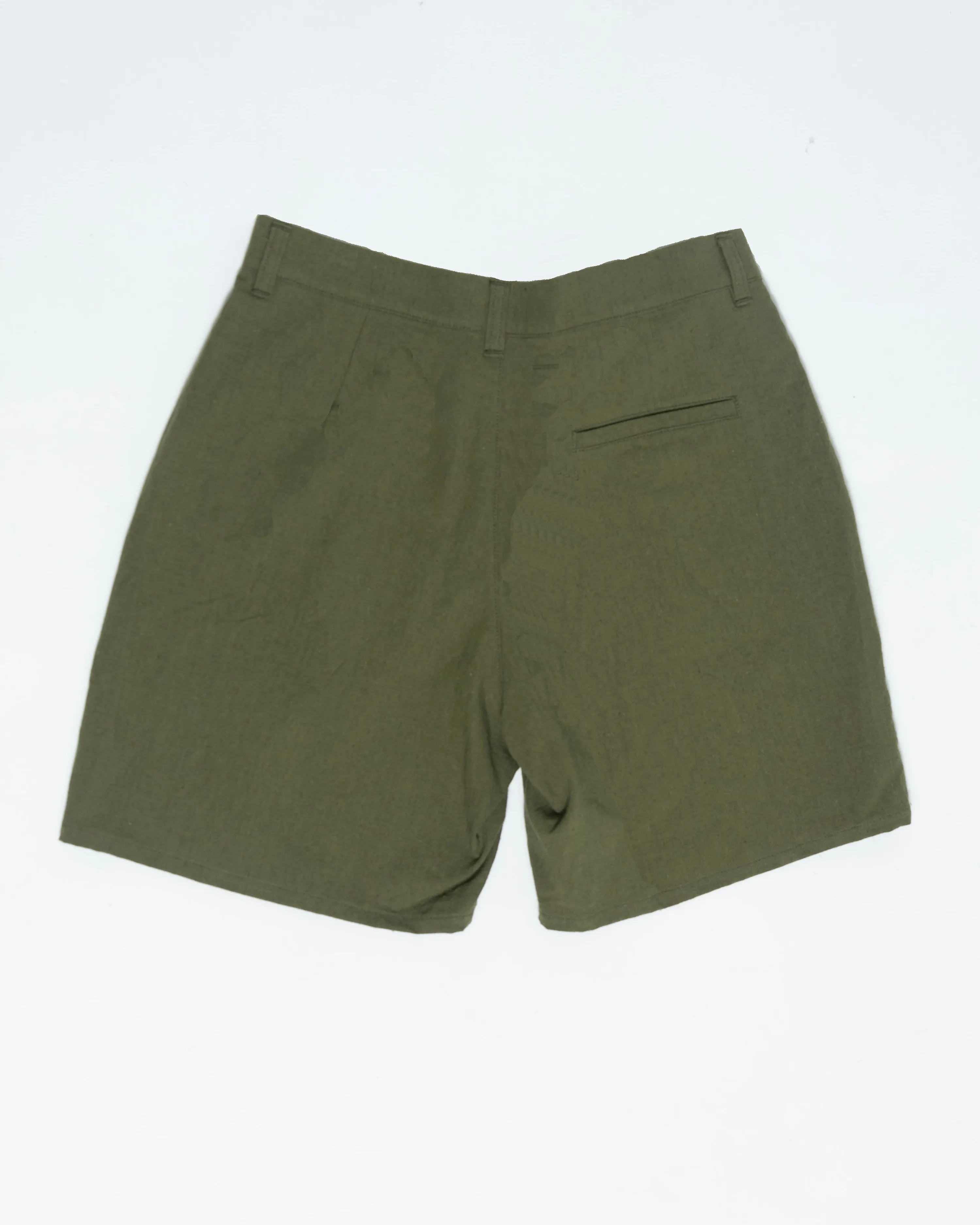 Pleated Shorts - OIive Cotton / Linen