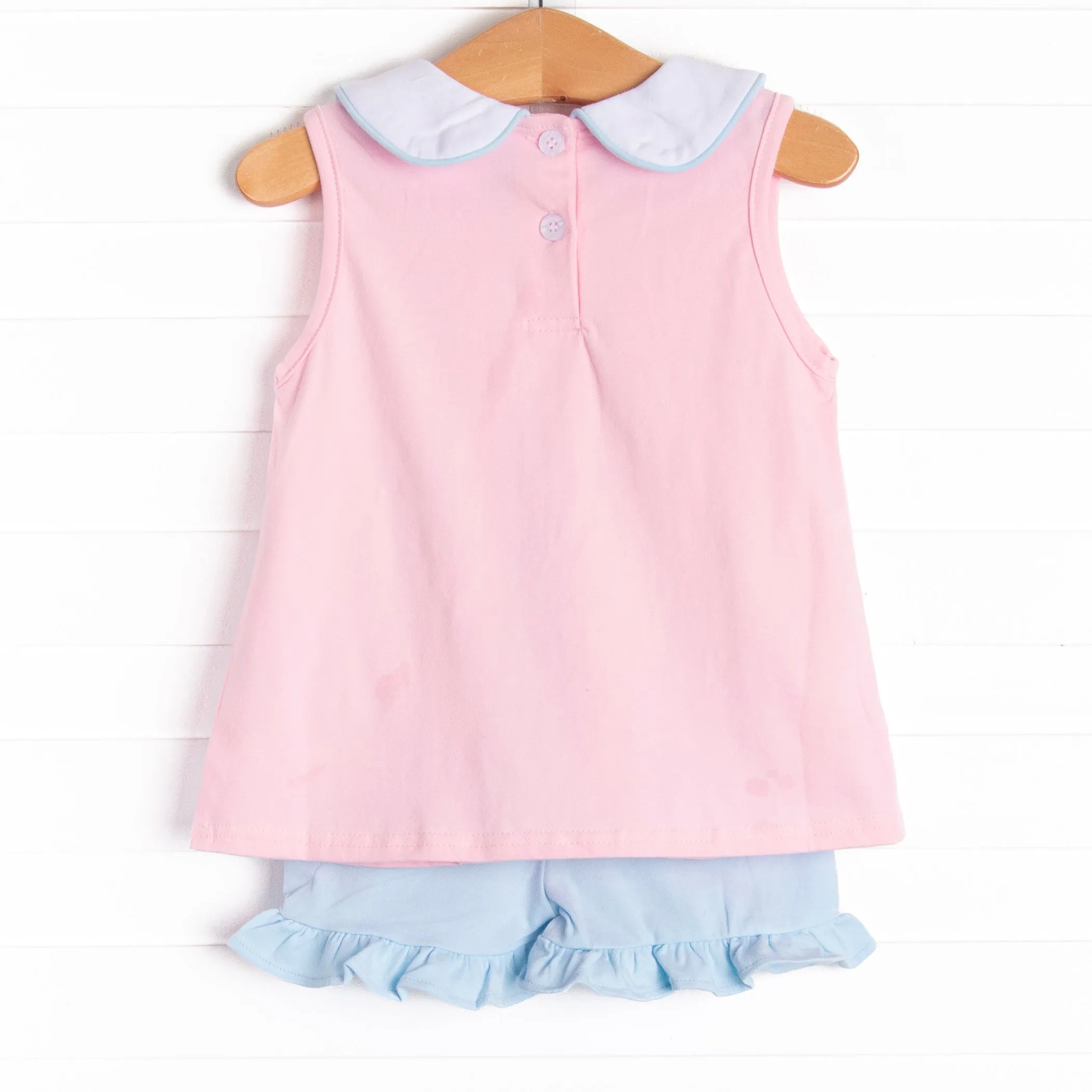 Pleats and Petals Applique Ruffle Short Set, Pink