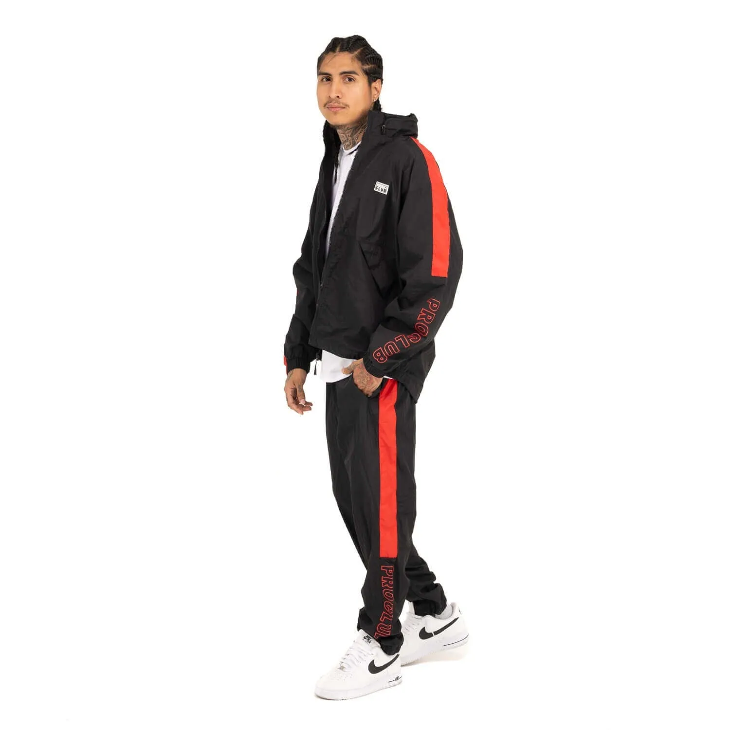 Pro Club Full Court Windbreaker Pants - Black/Red