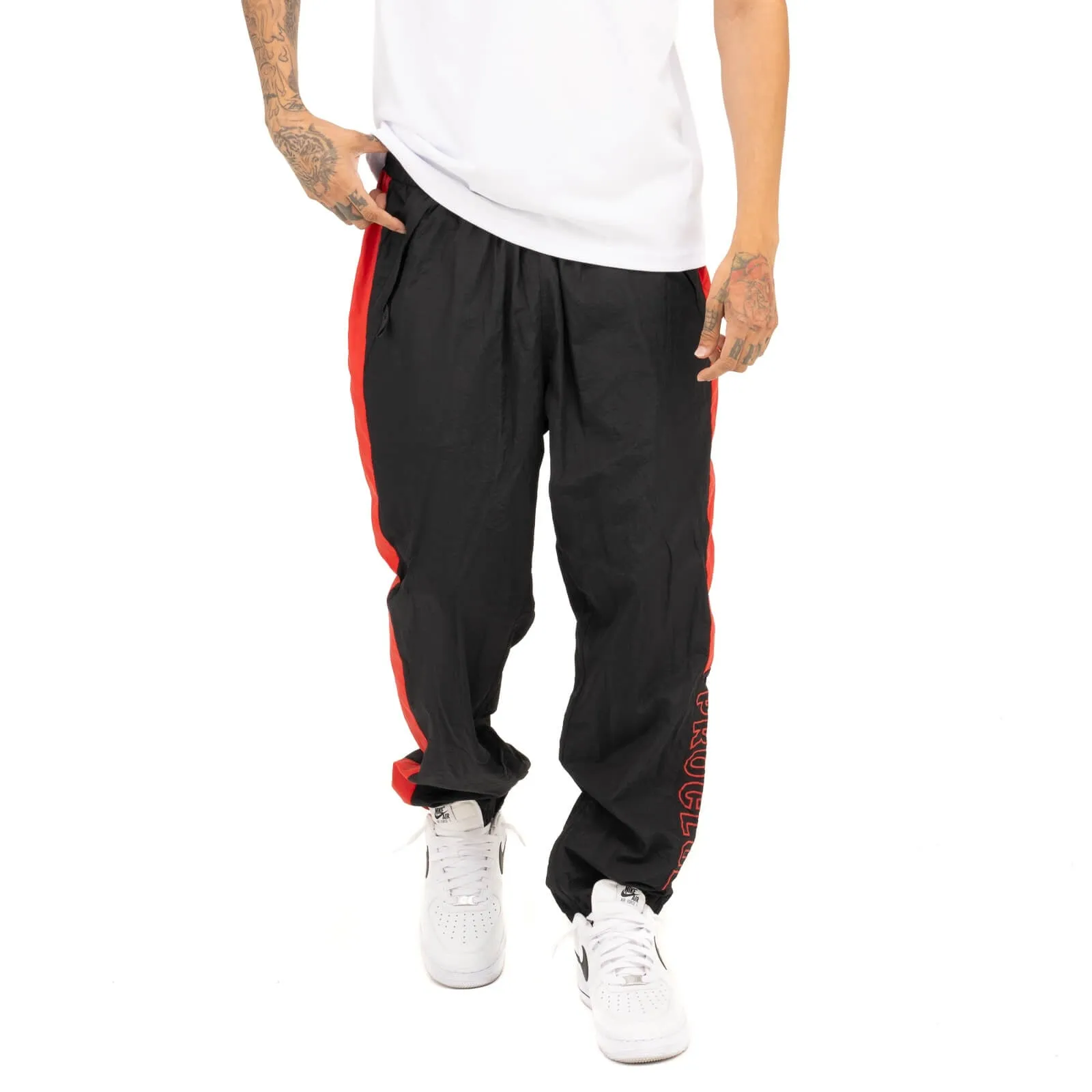 Pro Club Full Court Windbreaker Pants - Black/Red