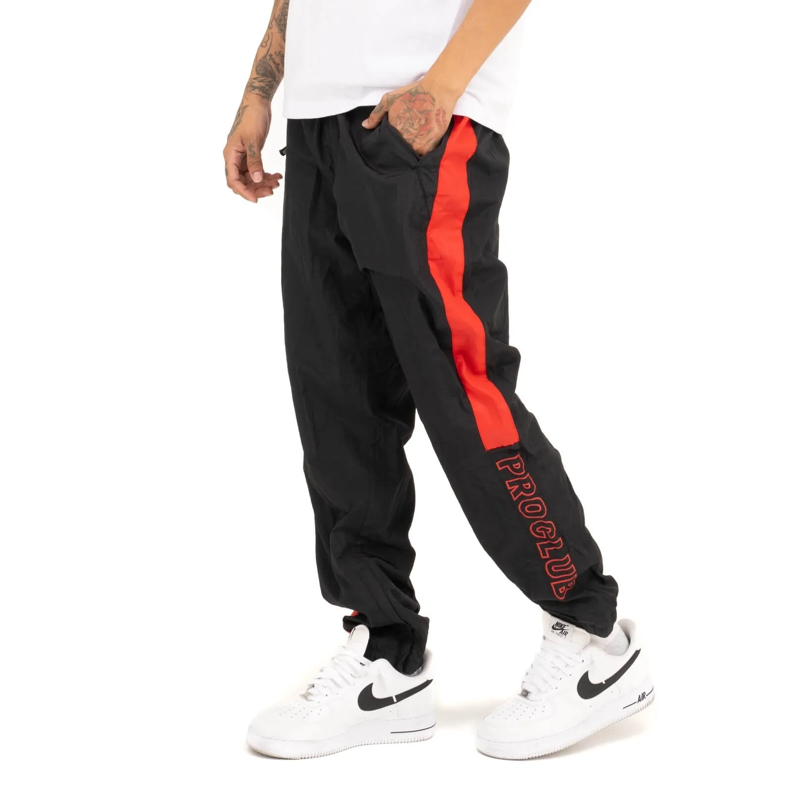 Pro Club Full Court Windbreaker Pants - Black/Red