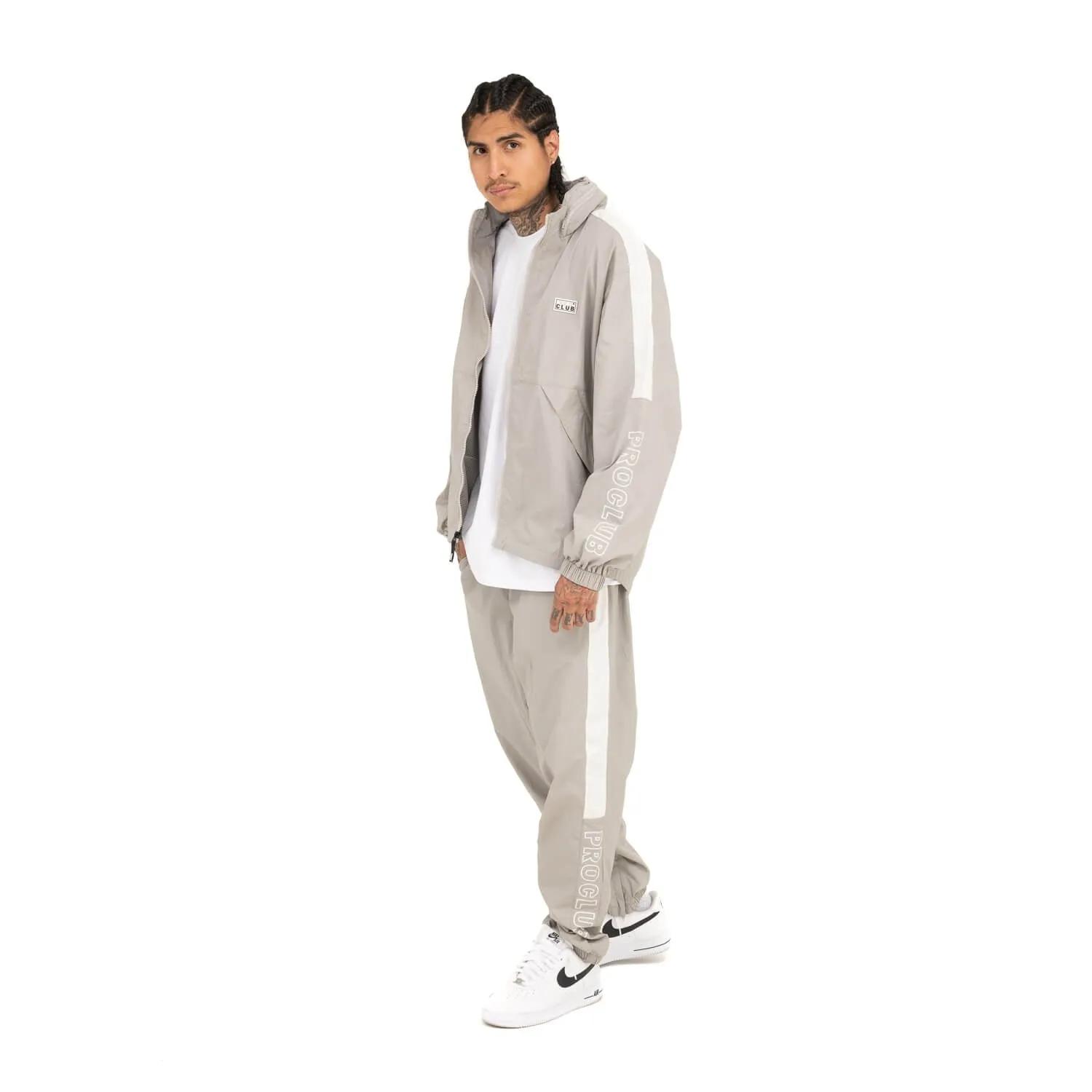 Pro Club Full Court Windbreaker Pants - Gray/White
