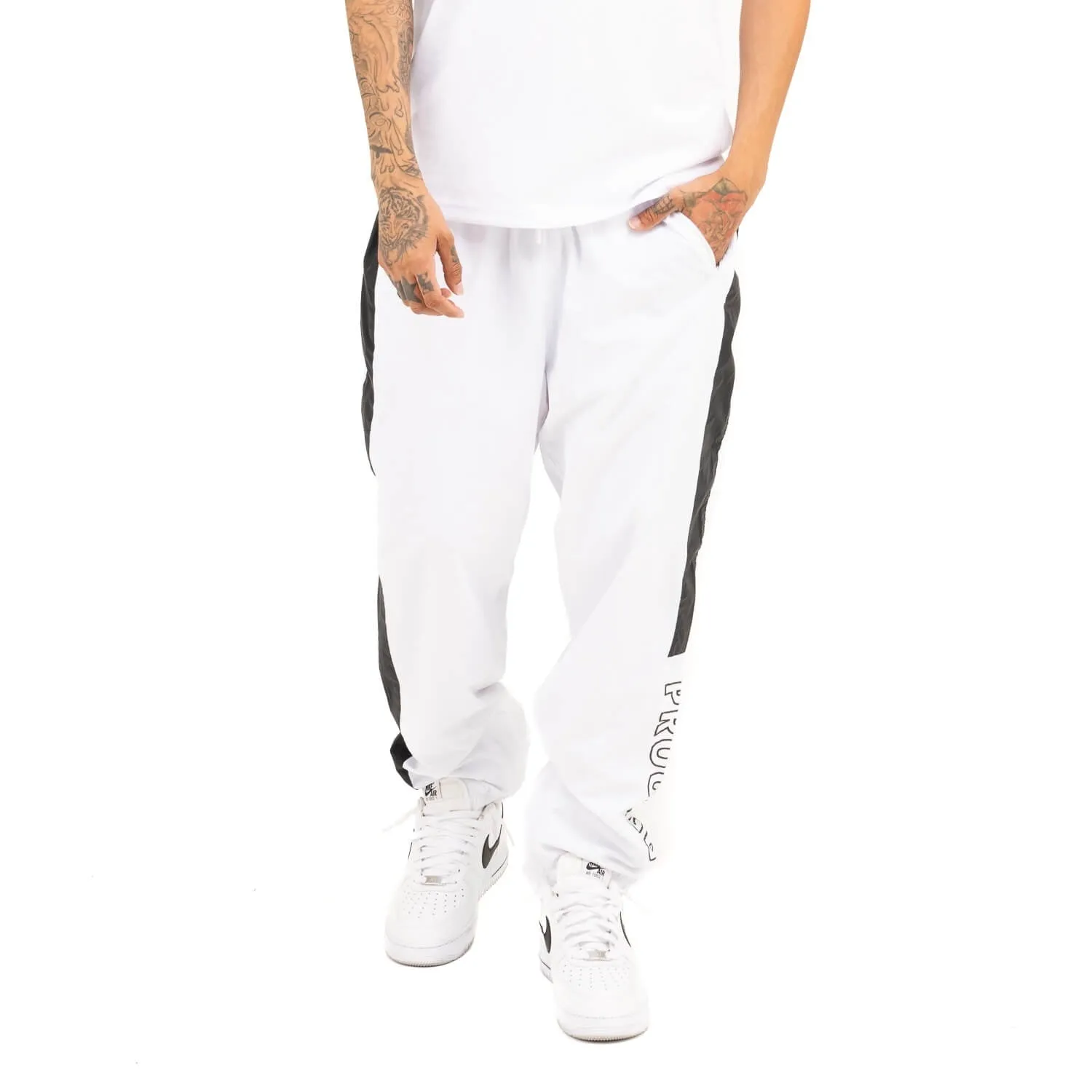 Pro Club Full Court Windbreaker Pants - White/Black