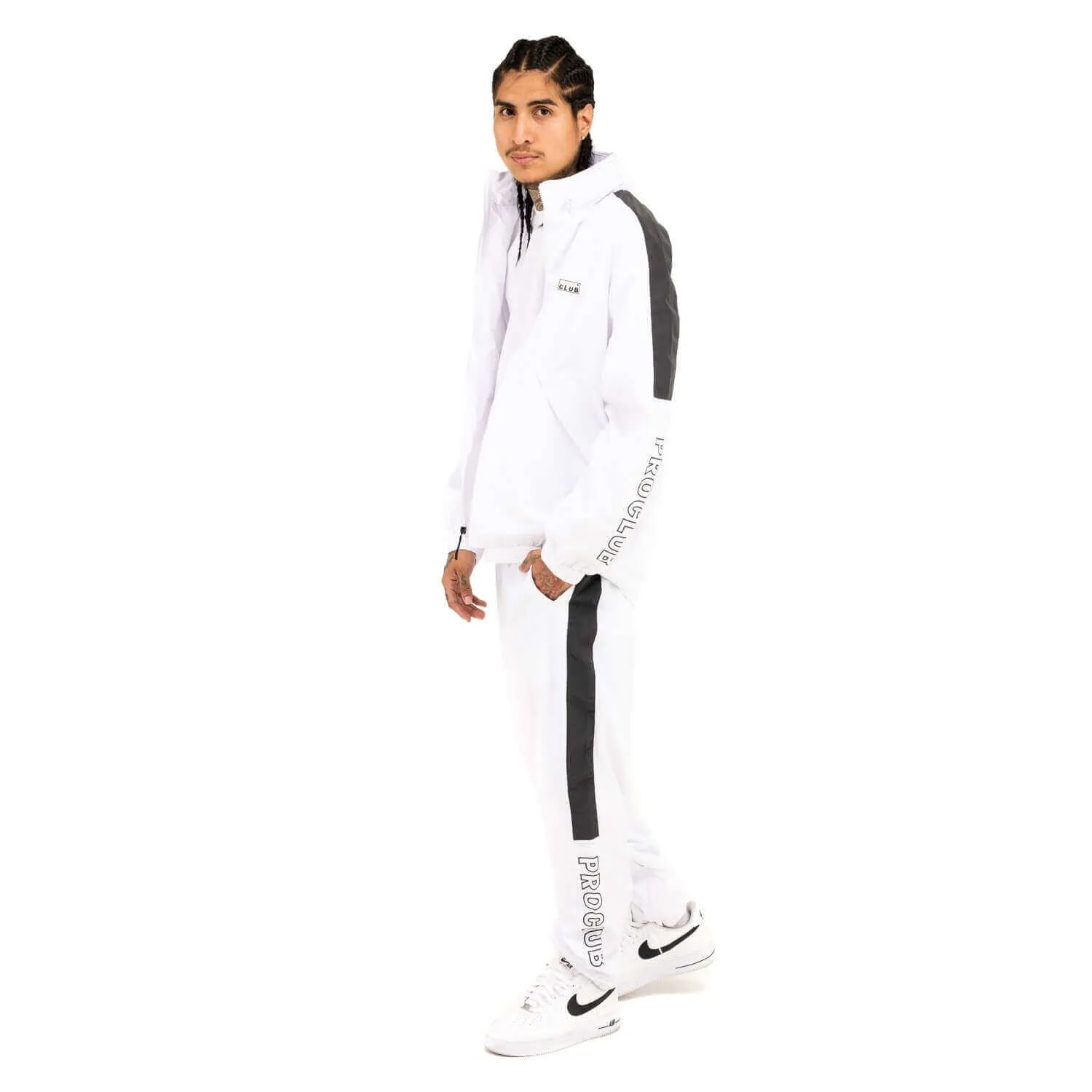 Pro Club Full Court Windbreaker Pants - White/Black