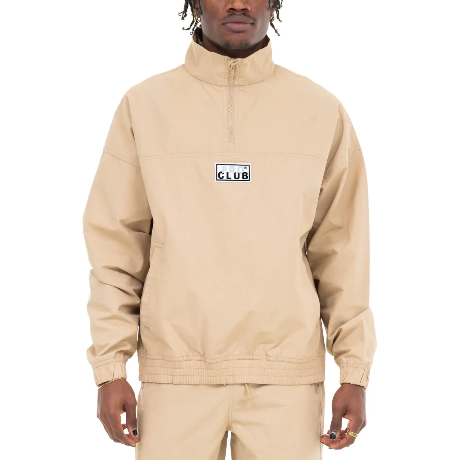 Pro Club Men's Comfort Cotton/Nylon Half Zip Track Jacket - KHAKI