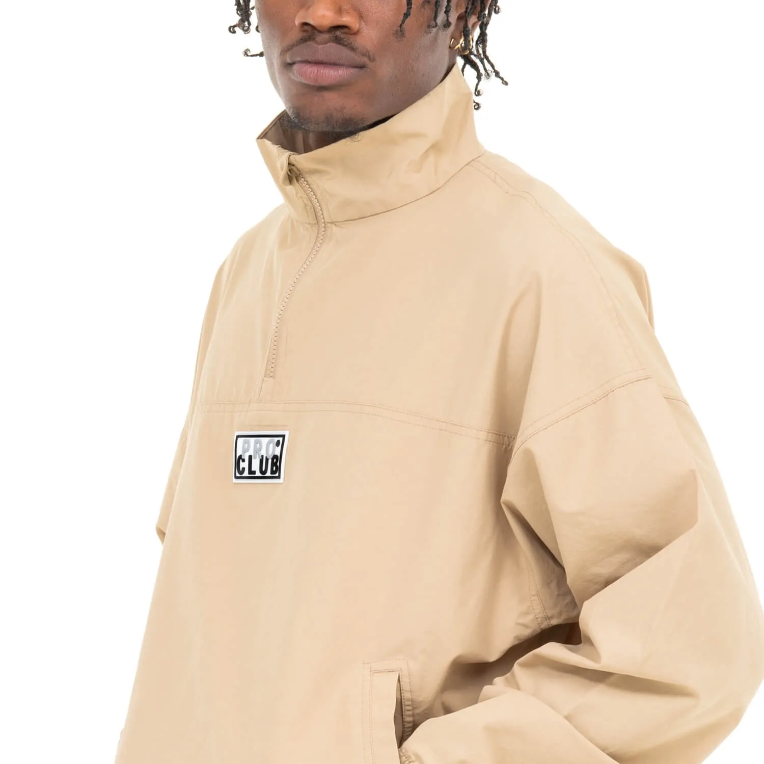 Pro Club Men's Comfort Cotton/Nylon Half Zip Track Jacket - KHAKI