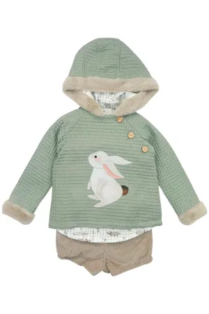 "Aspen" Sage Green Bunny Hoodie, Shirt & Shorts
