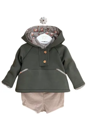 "Benji" Khaki Hoodie, Gingham Shirt & Stone Cord Shorts