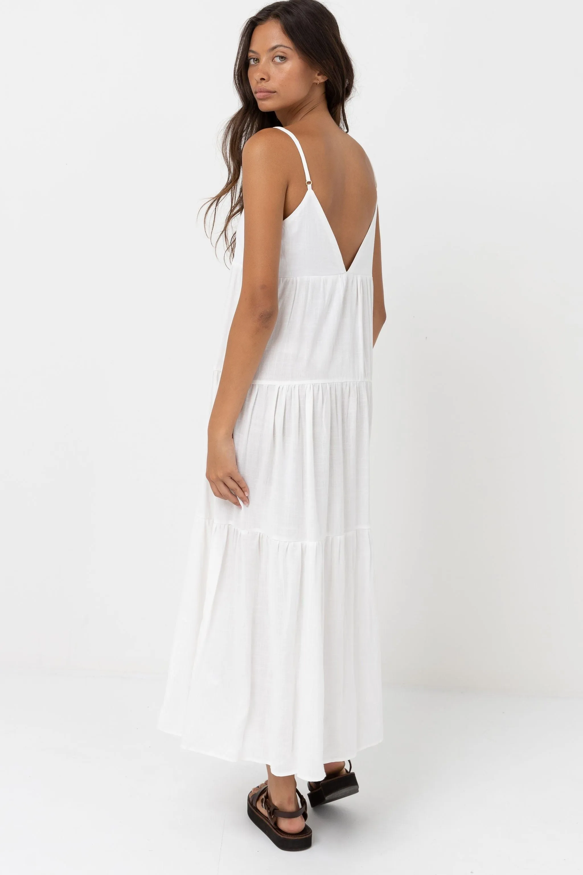 RHYTHM CLASSIC TIERED MIDI DRESS - WHITE