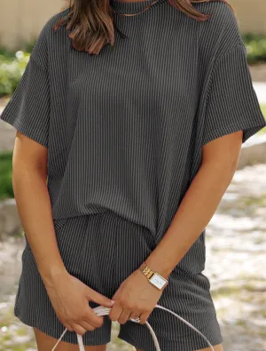 Ribbed Loose Fit Tee and Shorts Set