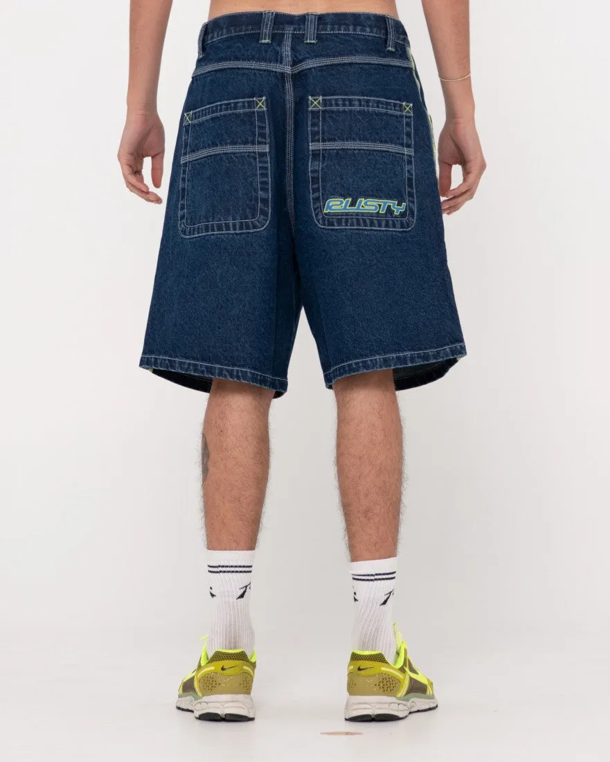 Rusty Flip Daddy 2.0 Jean Short - Deep Sea Blue/Lime