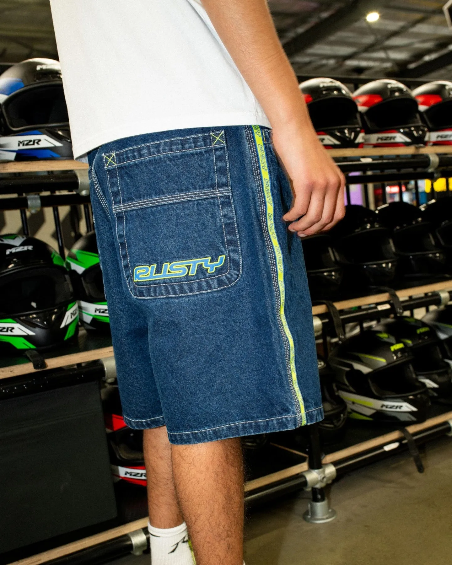 Rusty Flip Daddy 2.0 Jean Short - Deep Sea Blue/Lime