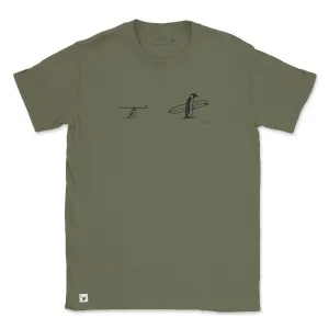 SALE - Surf Tripping Penguins Organic Unisex T-Shirt, Olive / L / Unisex