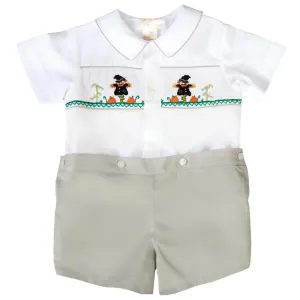 Scarecrow White / Grey Khaki Smocked Button-On Short Set