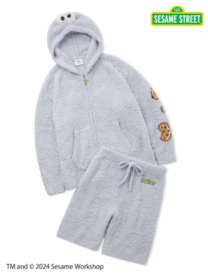 【SESAME STREET】 MEN's Cookie Monster Hoodie and Shorts Loungewear Set