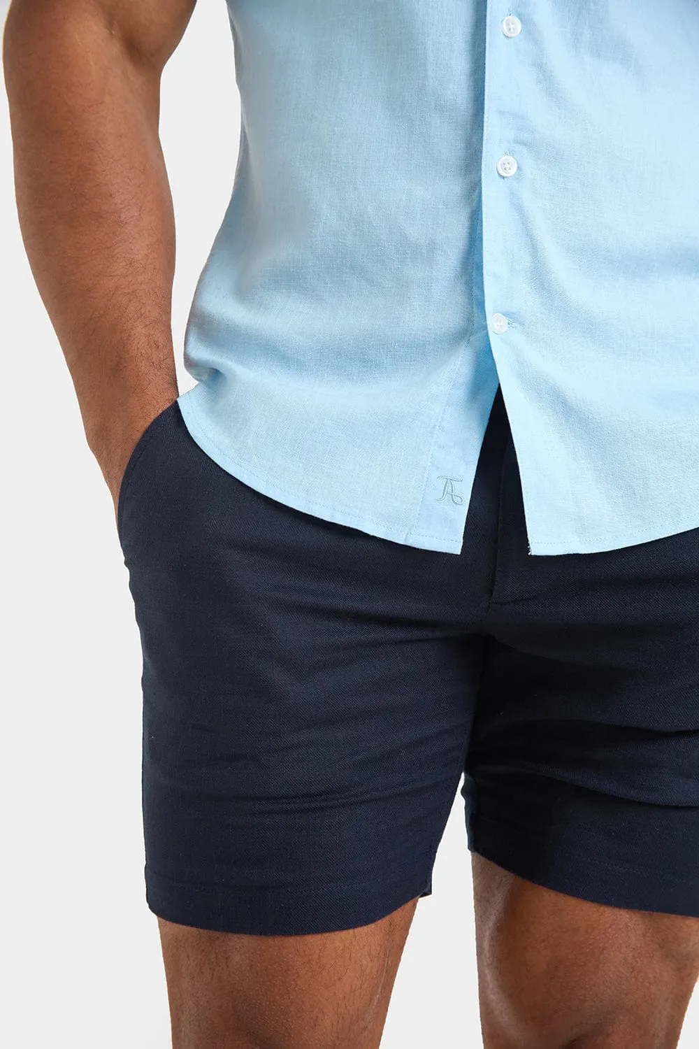 Short Sleeve Linen Blend Shirt in Light Blue
