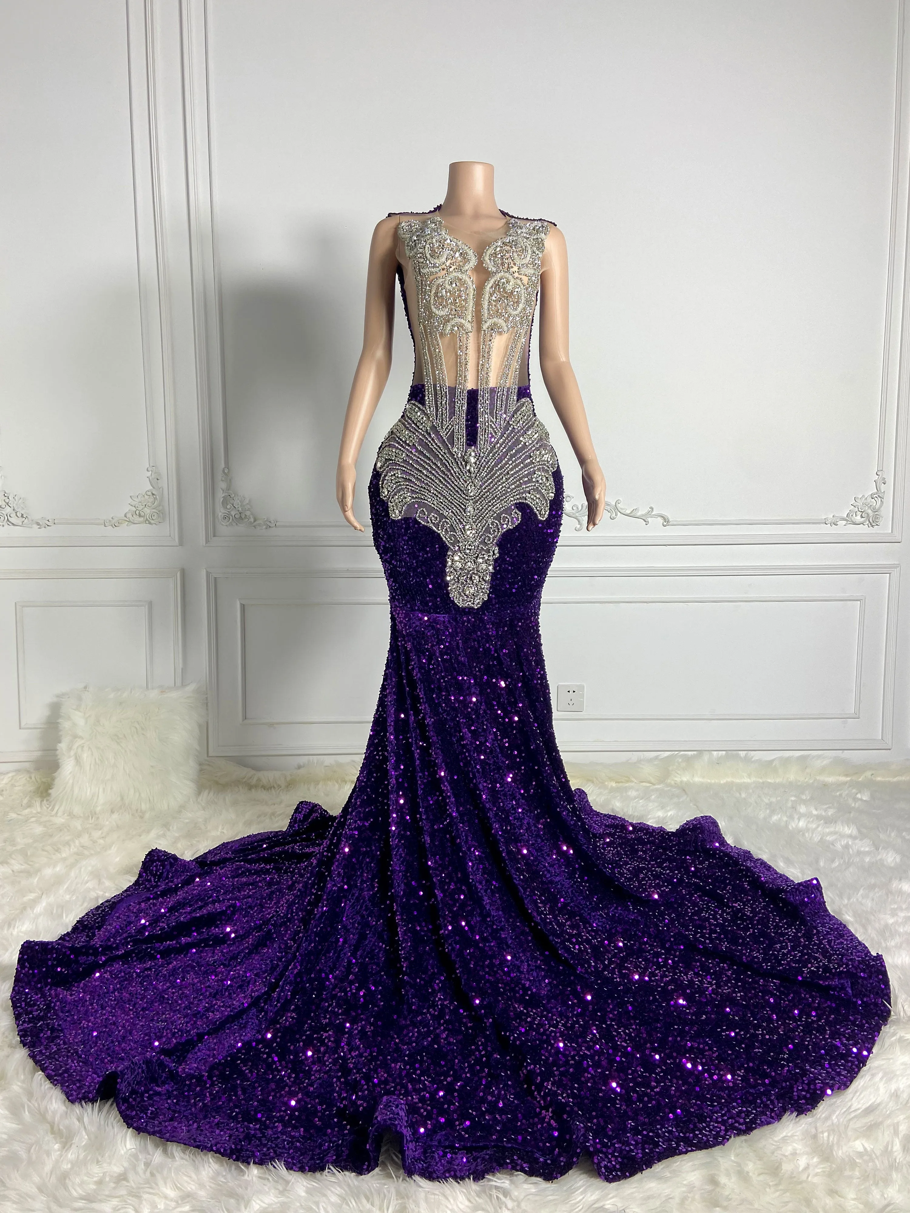 Sleek Silver Sequined Maxi Gown
