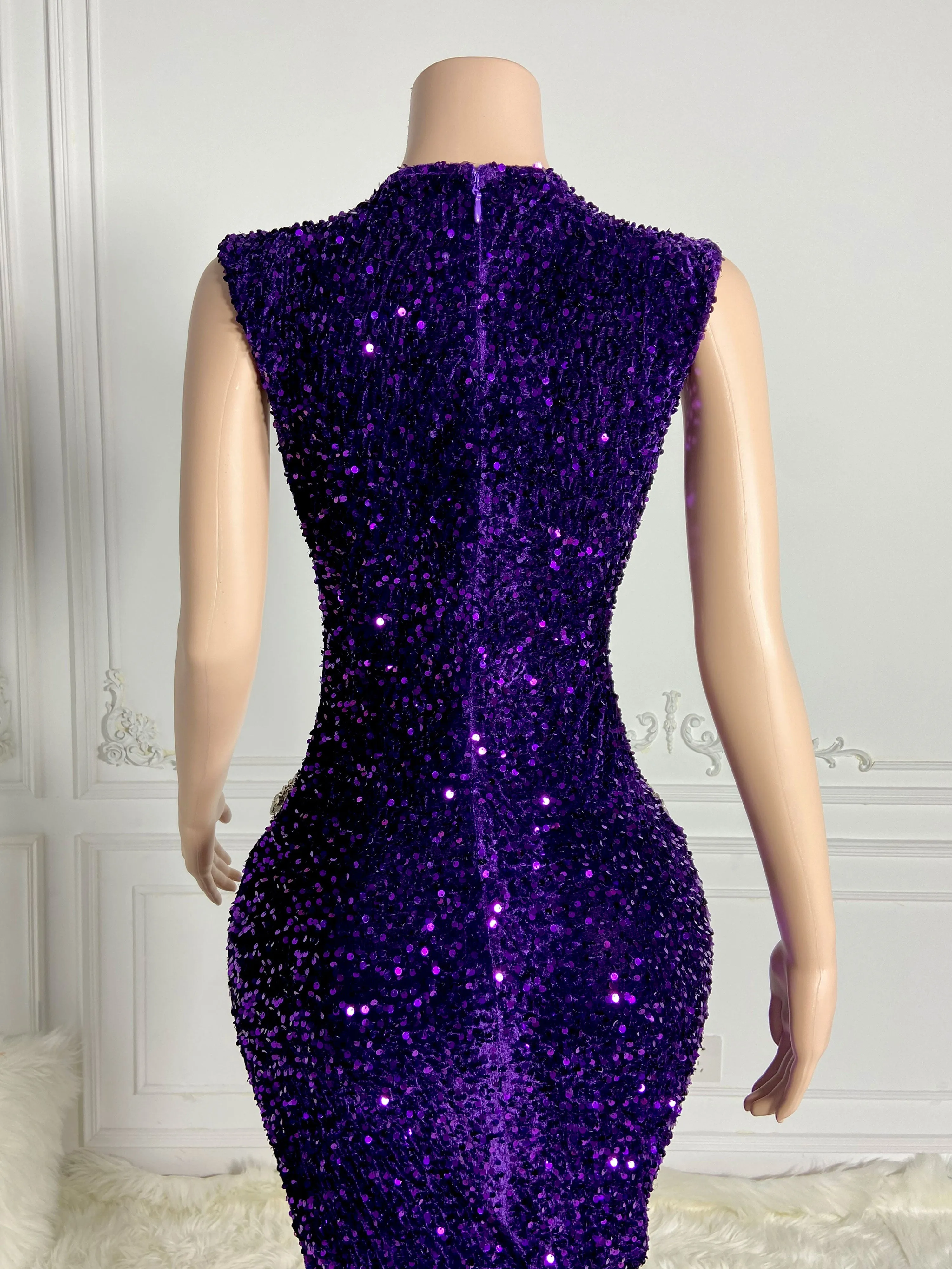 Sleek Silver Sequined Maxi Gown