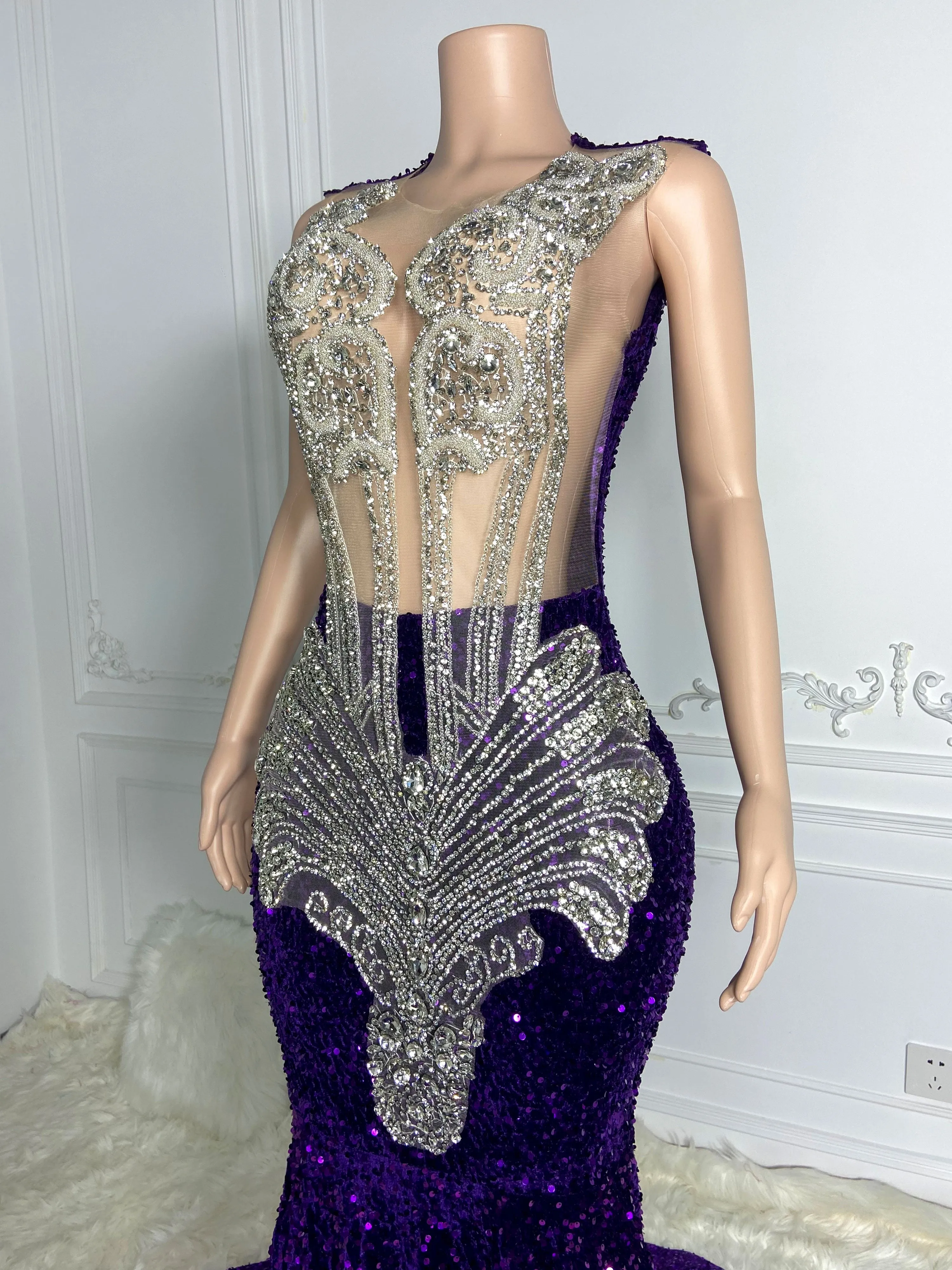 Sleek Silver Sequined Maxi Gown