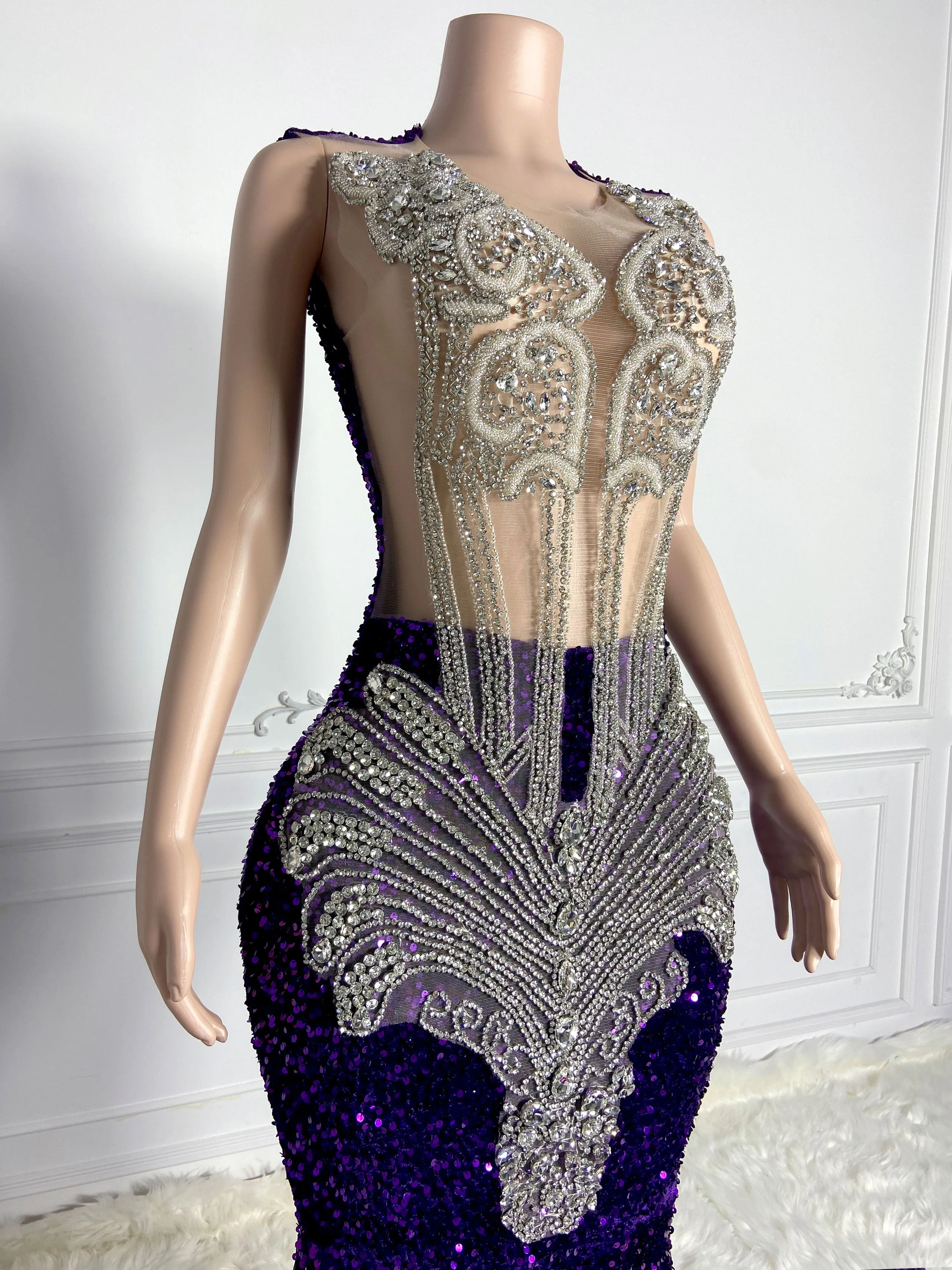 Sleek Silver Sequined Maxi Gown